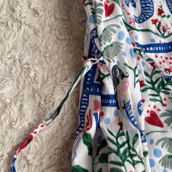LOFT mermaid print dress seashell heart palm tree cotton midi maxi‎ tie waist XS - Picture 8 of 16